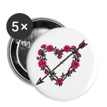 Coeur rose rouge amour - Lot de 5 grands badges (56 mm) - blanc - Devant