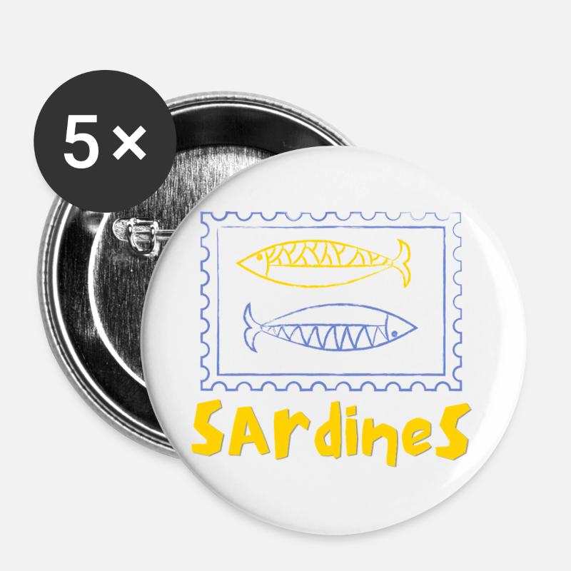 Sardinen-Dose - Buttons groß 56 mm (5er Pack) - Weiß