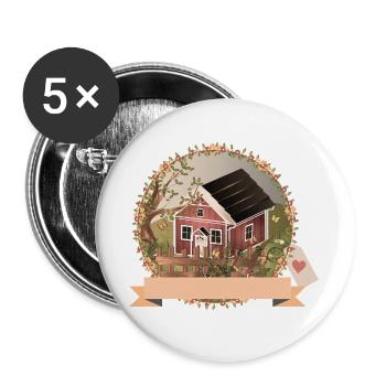 Kleines rotes Haus im Garten im Ölgemälde Stil - Buttons groß 56 mm (5er Pack) - Weiß - Vorne