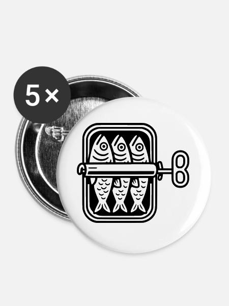 sardinen dose - Buttons groß 56 mm (5er Pack) - Weiß