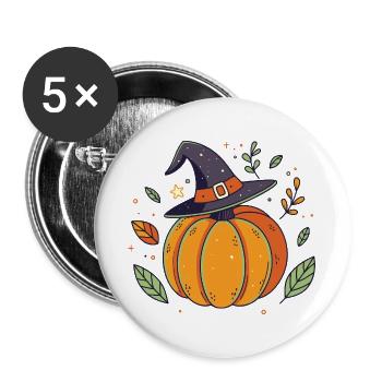 Citrouille Chapeau Sorcier Halloween - Lot de 5 grands badges (56 mm) - blanc - Devant