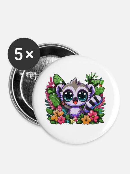 Lemurenzauber Tropengarten - Buttons groß 56 mm (5er Pack) - Weiß