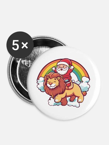 Löwe Weihnachtsmann Weihnachten - Buttons groß 56 mm (5er Pack) - Weiß