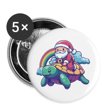 Turtle Santa Claus Christmas - Buttons large 2.2''/56 mm (5-pack) - white - Front