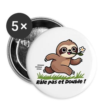 Curious Sloth and Flower - Buttons large 2.2''/56 mm (5-pack) - white - Front