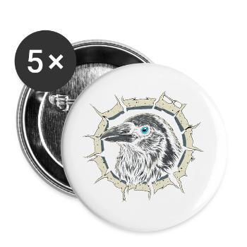 Gothic Crow Peeking Out of Crack - Raven - Buttons large 2.2''/56 mm (5-pack) - white - Front