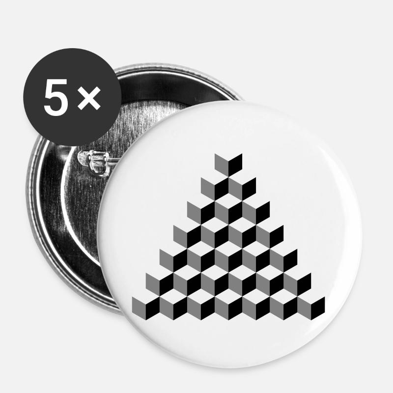 Isometrische Würfelpyramide - Buttons groß 56 mm (5er Pack) - Weiß