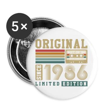 Original 1986 Vintage Vintage Anniversaire Rétro - Lot de 5 grands badges (56 mm) - blanc - Devant