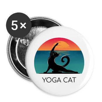 Yoga Cat – Un design décontracté pour les fans de chats - Lot de 5 grands badges (56 mm) - blanc - Devant