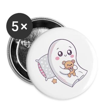 Cuddly Ghost and Cute Teddy Bear - Buttons large 2.2''/56 mm (5-pack) - white - Front