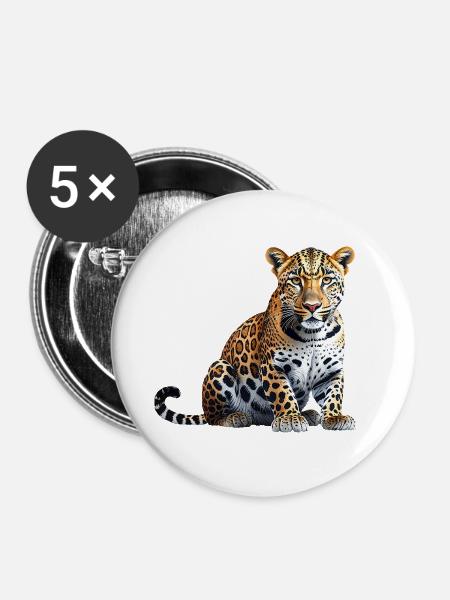 Leopard - Buttons groß 56 mm (5er Pack) - Weiß