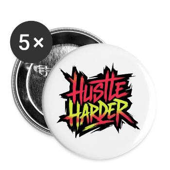 Hustle Harder Neon Graffiti - Buttons large 2.2''/56 mm (5-pack) - white - Front