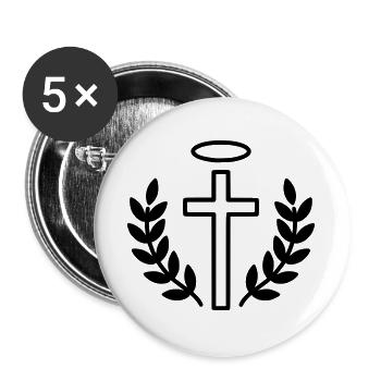 Christian Cross with Halo & Laurel - Buttons large 2.2''/56 mm (5-pack) - white - Front