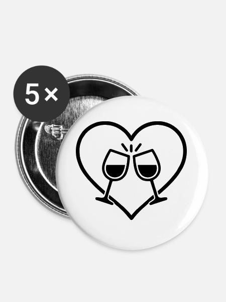 Weingläser Herz Liebe Cheers Geschenk - Buttons groß 56 mm (5er Pack) - Weiß