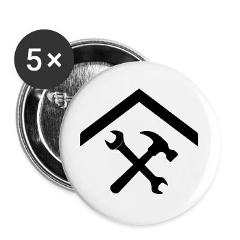 Hausmeister Handwerker – Hammer Schraubenschlüssel - Buttons groß 56 mm (5er Pack) - Weiß - Vorne