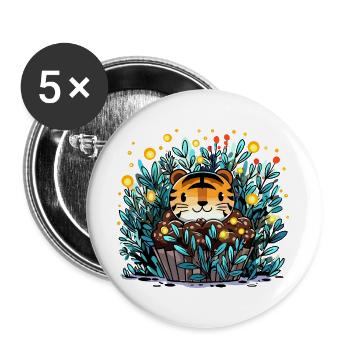 Tiger im Blütenkorb Cupcake - Buttons groß 56 mm (5er Pack) - Weiß - Vorne