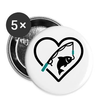 Fishing Heart Fish Rod Nature Passion - Buttons large 2.2''/56 mm (5-pack) - white - Front