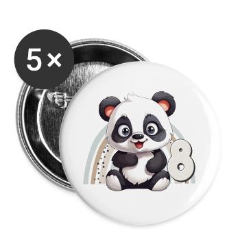8ème anniversaire Panda Ours Arc-en-ciel Mignon Mignon - Lot de 5 grands badges (56 mm) - blanc - Devant