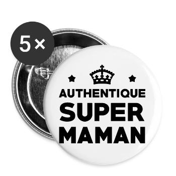 Authentic Super Mom - Mother's Day - Buttons large 2.2''/56 mm (5-pack) - white - Front