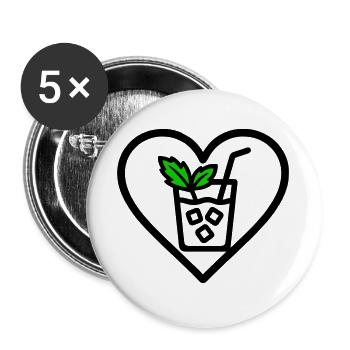 Mojito Heart Cocktail Mint Summer Drink - Buttons large 2.2''/56 mm (5-pack) - white - Front