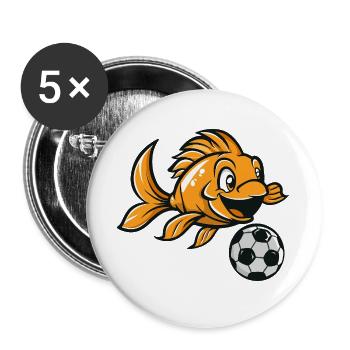 Goldfisch Kicker mit Fußball - Buttons groß 56 mm (5er Pack) - Weiß - Vorne