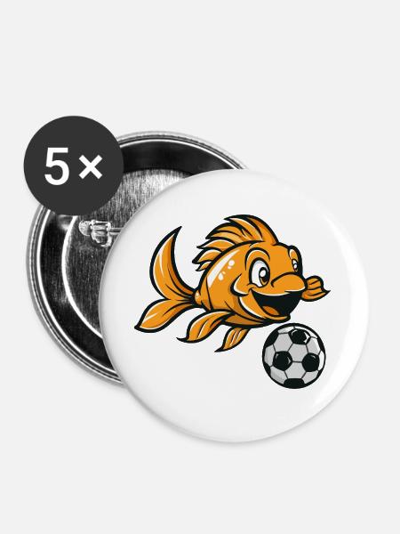 Goldfisch Kicker mit Fußball - Buttons groß 56 mm (5er Pack) - Weiß