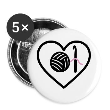 Crochet Tricot Coeur Fil Rose Fait Main Femme - Lot de 5 grands badges (56 mm) - blanc - Devant