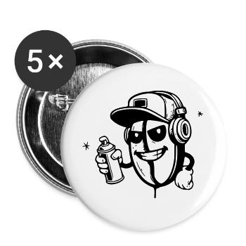 graffiti coffee bean character hip-hop - Buttons large 2.2''/56 mm (5-pack) - white - Front