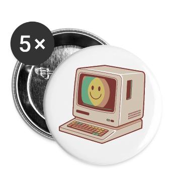 Retro Computer Smile Pastellgrün Gelb Rot - Buttons groß 56 mm (5er Pack) - Weiß - Vorne