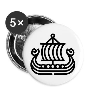 Wikingerschiff - Buttons groß 56 mm (5er Pack) - Weiß - Vorne