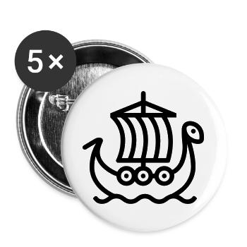 Wikingerschiff - Buttons groß 56 mm (5er Pack) - Weiß - Vorne