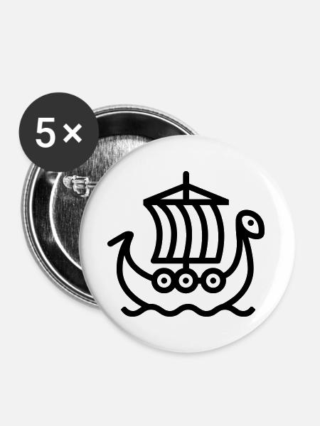 Wikingerschiff - Buttons groß 56 mm (5er Pack) - Weiß