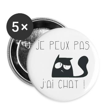 Je peux pas j'ai chat interrogateur - Lot de 5 grands badges (56 mm) - blanc - Devant