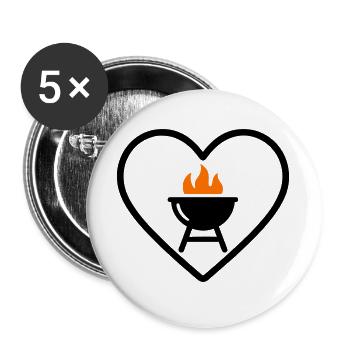 Heart Barbecue – Design pour les amateurs de grills - Lot de 5 grands badges (56 mm) - blanc - Devant