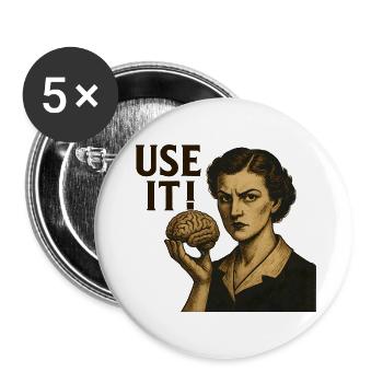 Brain Motif Rétro - Lot de 5 grands badges (56 mm) - blanc - Devant