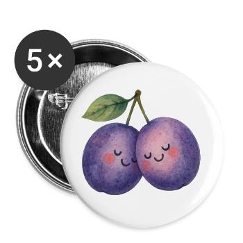 Zwei verliebte Pflaumen Valentinstag Liebe - Buttons groß 56 mm (5er Pack) - Weiß - Vorne