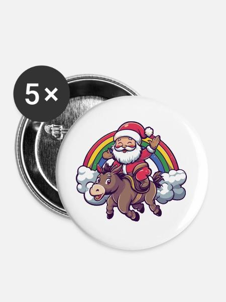 Esel Weihnachtsmann Weihnachten - Buttons groß 56 mm (5er Pack) - Weiß
