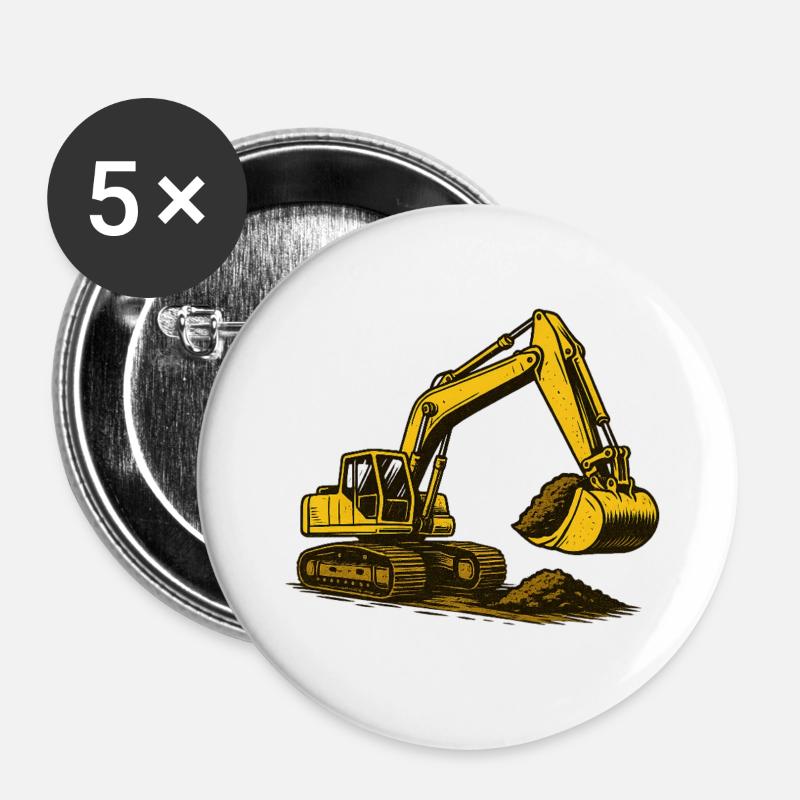Excavator in dust - Buttons large 2.2''/56 mm (5-pack) - white
