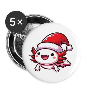Süßer Weihnachts Axolotl Mit Weihnachtsmütze Für - Buttons groß 56 mm (5er Pack) - Weiß - Vorne