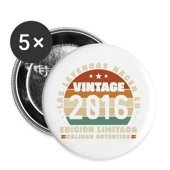 2016 Vintage Rétro Cadeau d’anniversaire - Lot de 5 grands badges (56 mm) - blanc - Devant