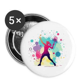Tennis, Tennisspielerin Frau, Tennisgrafik - Buttons groß 56 mm (5er Pack) - Weiß - Vorne