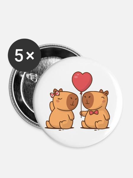 Capybara-Paar - Buttons groß 56 mm (5er Pack) - Weiß