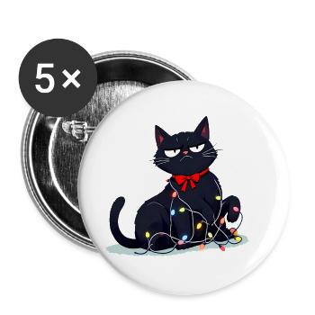 Funny grim cat Christmas - Buttons large 2.2''/56 mm (5-pack) - white - Front