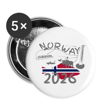 Norway 2026 Halibut with Mountains and Moose Fishing - Buttons large 2.2''/56 mm (5-pack) - white - Front