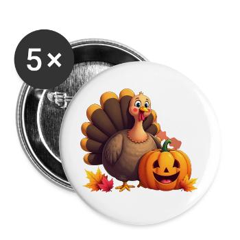Thanksgiving Lustiger Thanksgiving Truthahn - Buttons groß 56 mm (5er Pack) - Weiß - Vorne