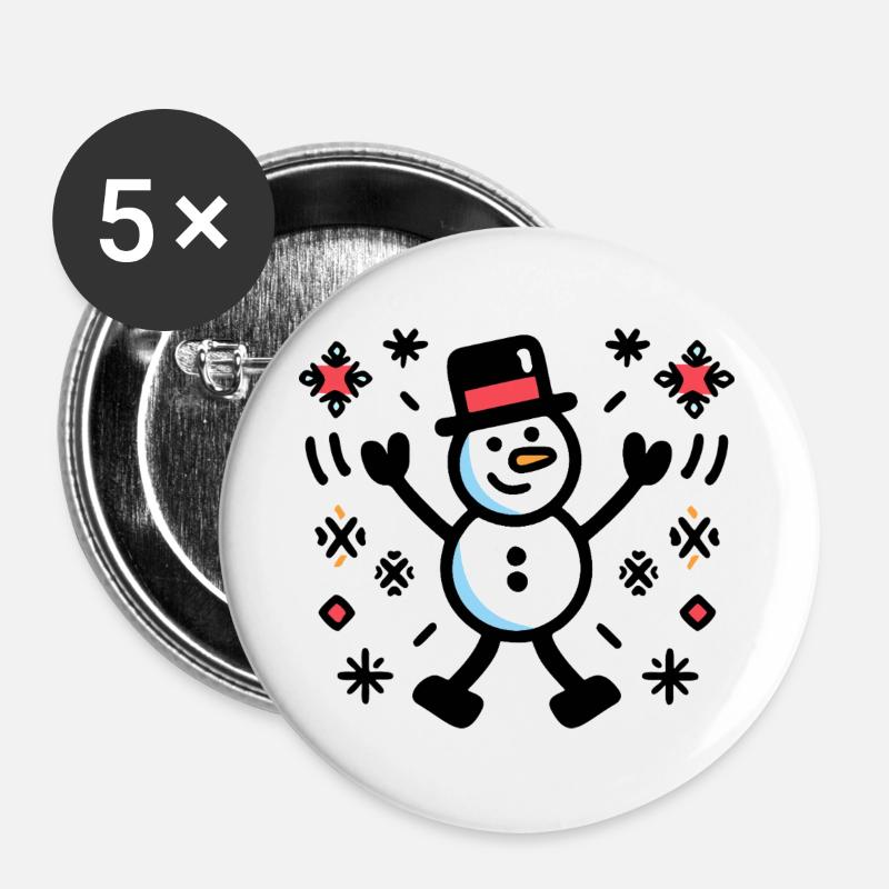 Cheerful Snowman Comic Winter - Buttons large 2.2''/56 mm (5-pack) - white