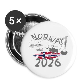 Norway 2026 Herring with Mountains and Moose Fishing - Buttons large 2.2''/56 mm (5-pack) - white - Front