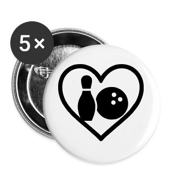 Heart Bowling Pinball Sportgeschenk - Buttons groß 56 mm (5er Pack) - Weiß - Vorne