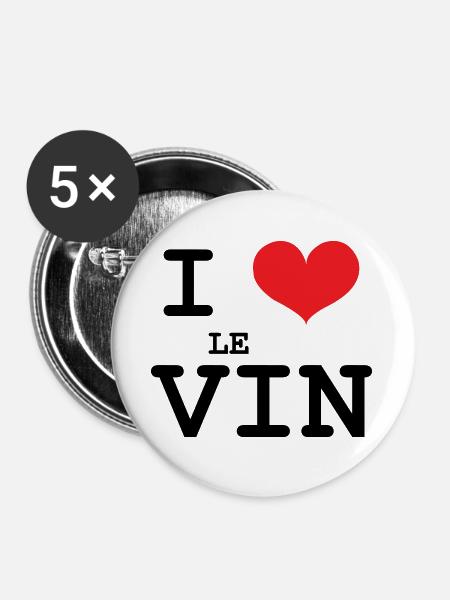 Ich liebe Wein / Alkohol - Buttons groß 56 mm (5er Pack) - Weiß