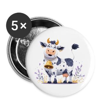 Lustige Kuh mit Glocke - Buttons groß 56 mm (5er Pack) - Weiß - Vorne